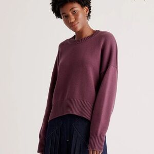 Quince Women’s L Eggplant Cotton Boyfriend Crewneck Sweater